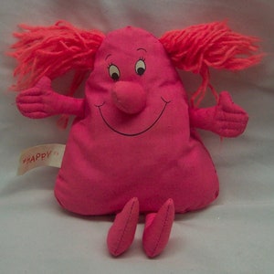Vintage 1986 HALLMARK Button Buddies Pink &quot;HAPPY&quot; TRIANGLE 6&quot; Bean Bag Stuffed Animal Toy