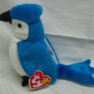 Rare ERRORS Vintage TY Beanie Baby Rocket Blue Jay Bird 5&quot; Bean Bag Stuffed Toy 1997 Babies 1990&#39;s NEW Bluejay