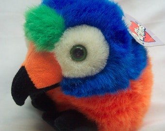 Vintage 1994 Puffkins SQUAWK COLORFUL PARROT 4"  Plush Stuffed Animal Toy 1990's