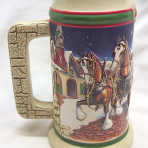 Vintage 1998 BUDWEISER Grant&#39;s Farm Holiday Clydesdale Horse BEER STEIN Christmas Holiday Anheuser-Busch
