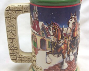 Vintage 1998 BUDWEISER Grant's Farm Holiday Clydesdale Horse BEER STEIN Christmas Holiday Anheuser-Busch