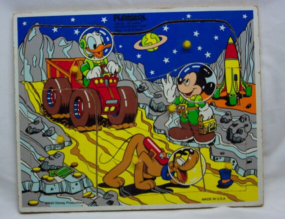 Vintage 1980's Playskool Walt Disney Moon Adventure Space Wooden
