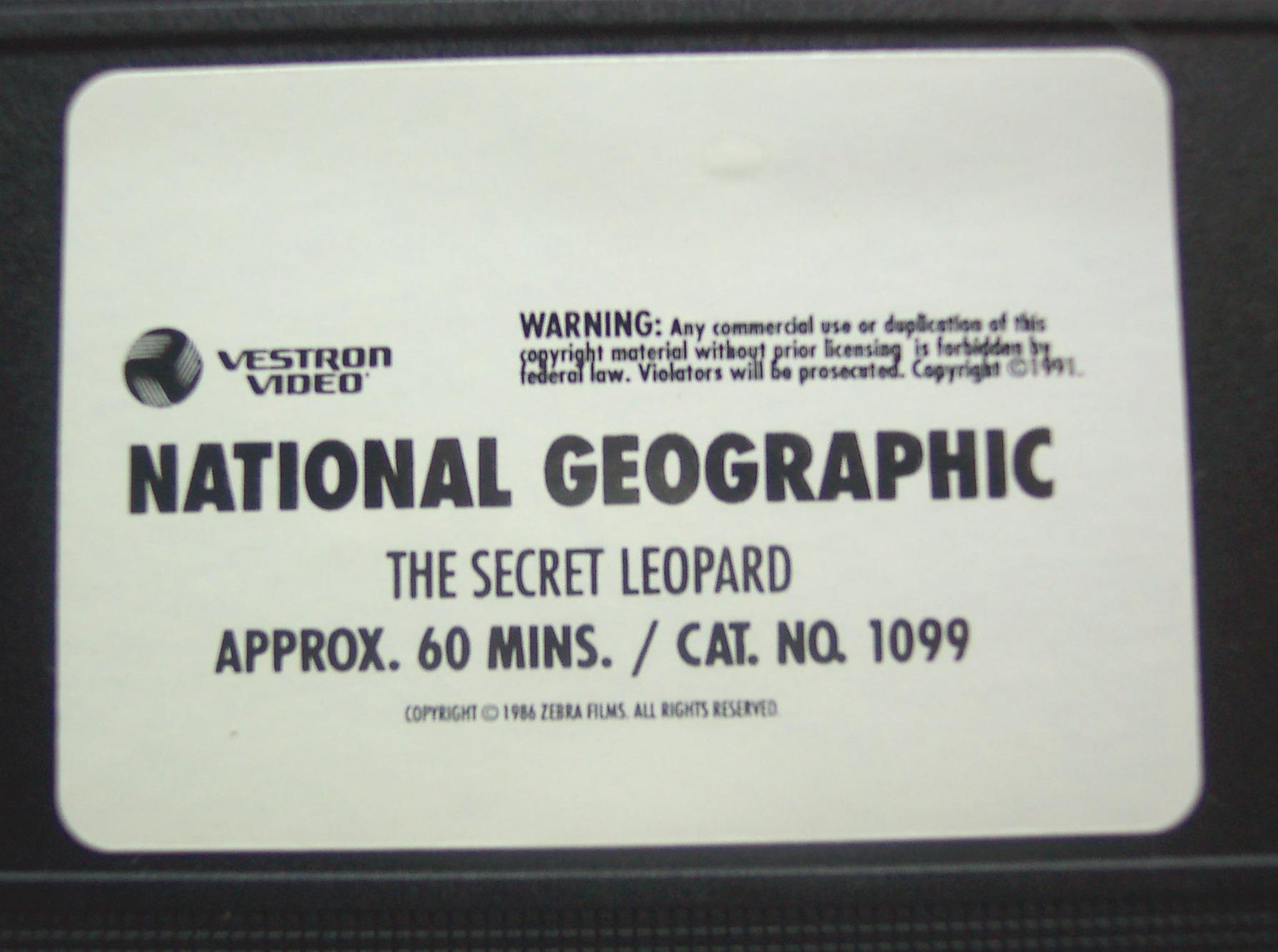 Vintage 1996 NATIONAL GEOGRAPHIC the Secret Leopard Vhs Video