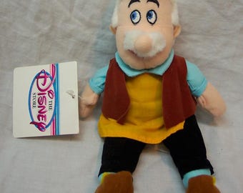 Vintage Walt Disney Store Pinocchio GEPPETTO 9" Bean Bag Stuffed Animal Toy 1990's New with tag