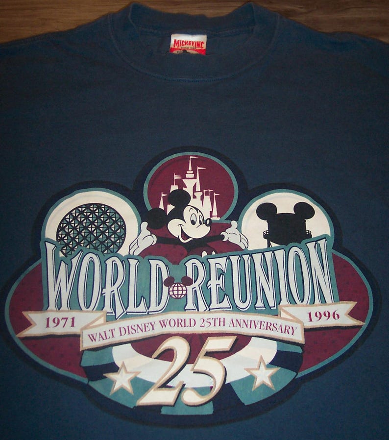 1996 Walt Disney World 25th Anniversary World Reunion MICKEY MOUSE T-Shirt Mens Large image 1