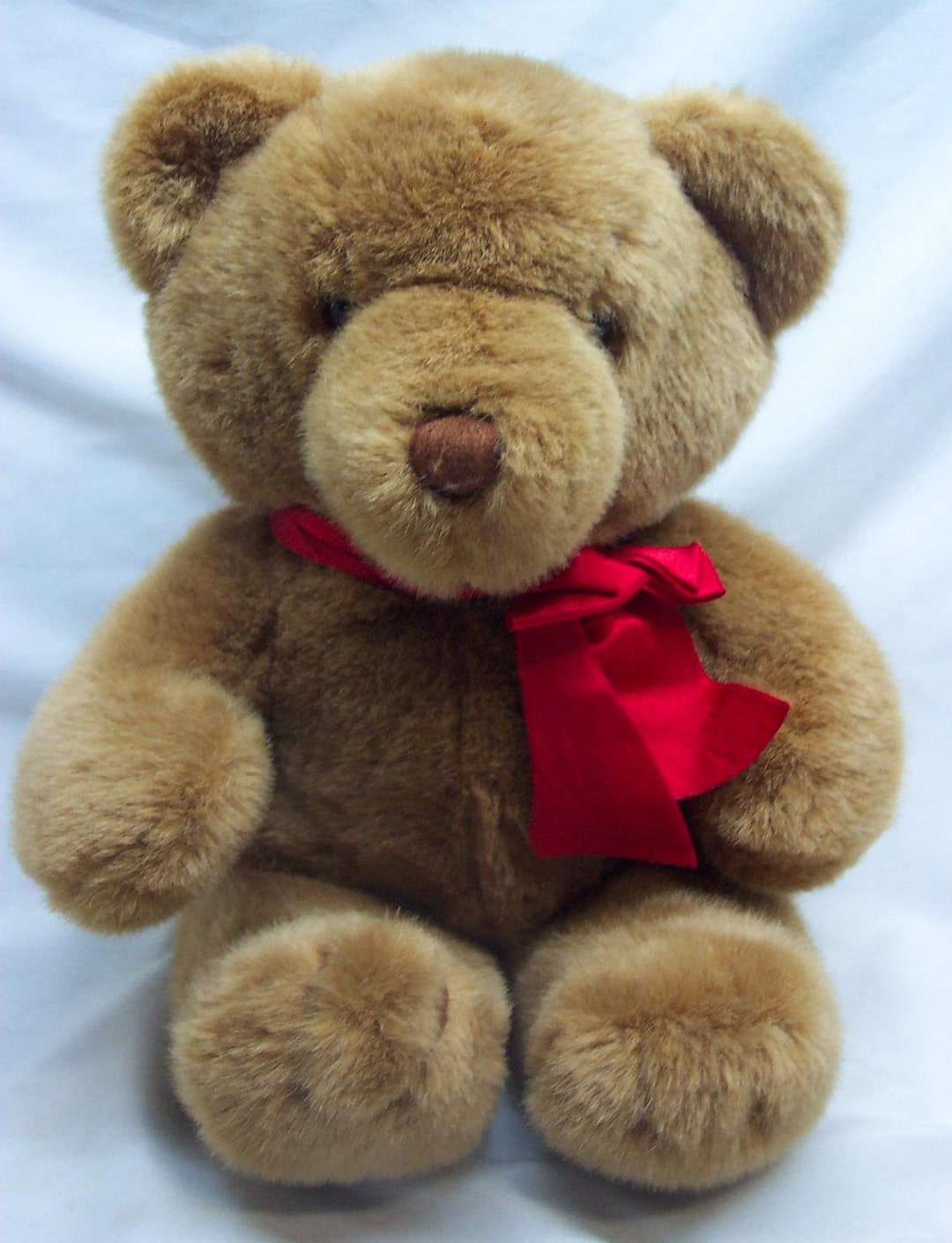 Vintage 1989 BROWN TEDDY BEAR W/ Red Bow 11" Plush Stuffed Animal Toy ...