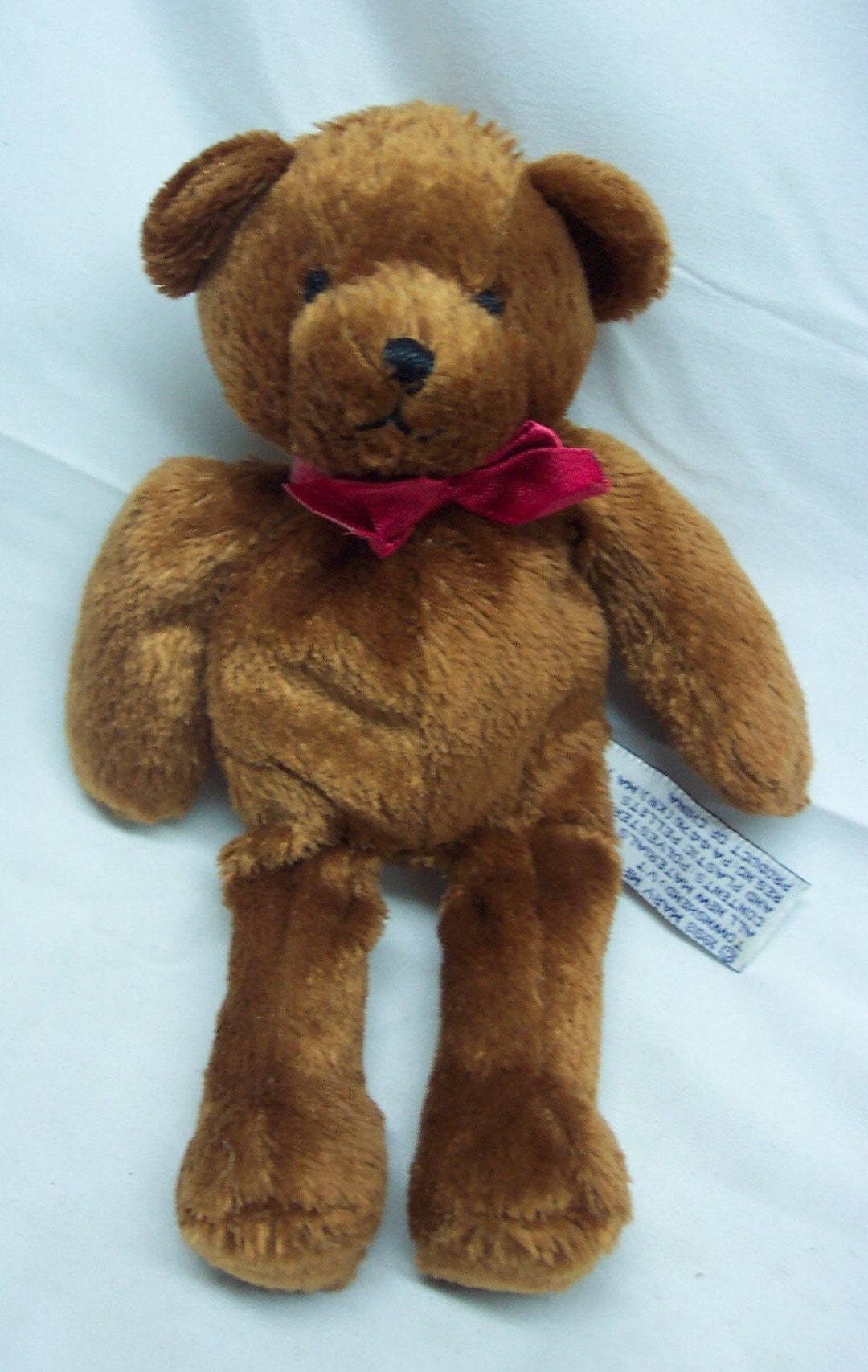 Vintage Soft Brown TEDDY BEAR W/ Red Bow 7 Bean Bag Etsy