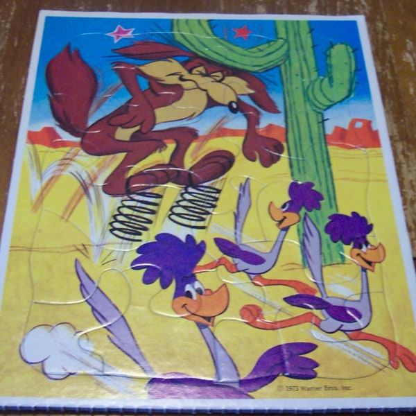 Antique Vintage Whitman WB Looney Tunes Road Runner Wile Coyote with Springs Frame Tray PUZZLE 1970's