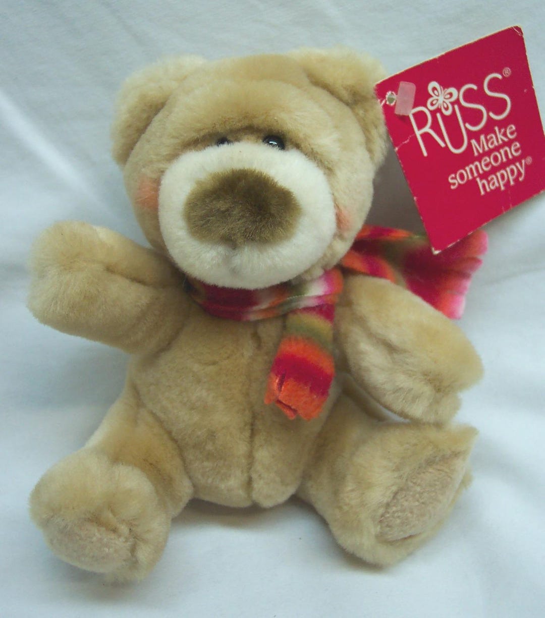Vintage Russ Tan CUBLY Teddy Bear With Scarf 5" Plush Stuffed Animal ...