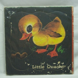 Antique 1950&#39;s LITTLE QUACKER Baby Duck Duckling Children&#39;s Frame Tray PUZZLE Vintage