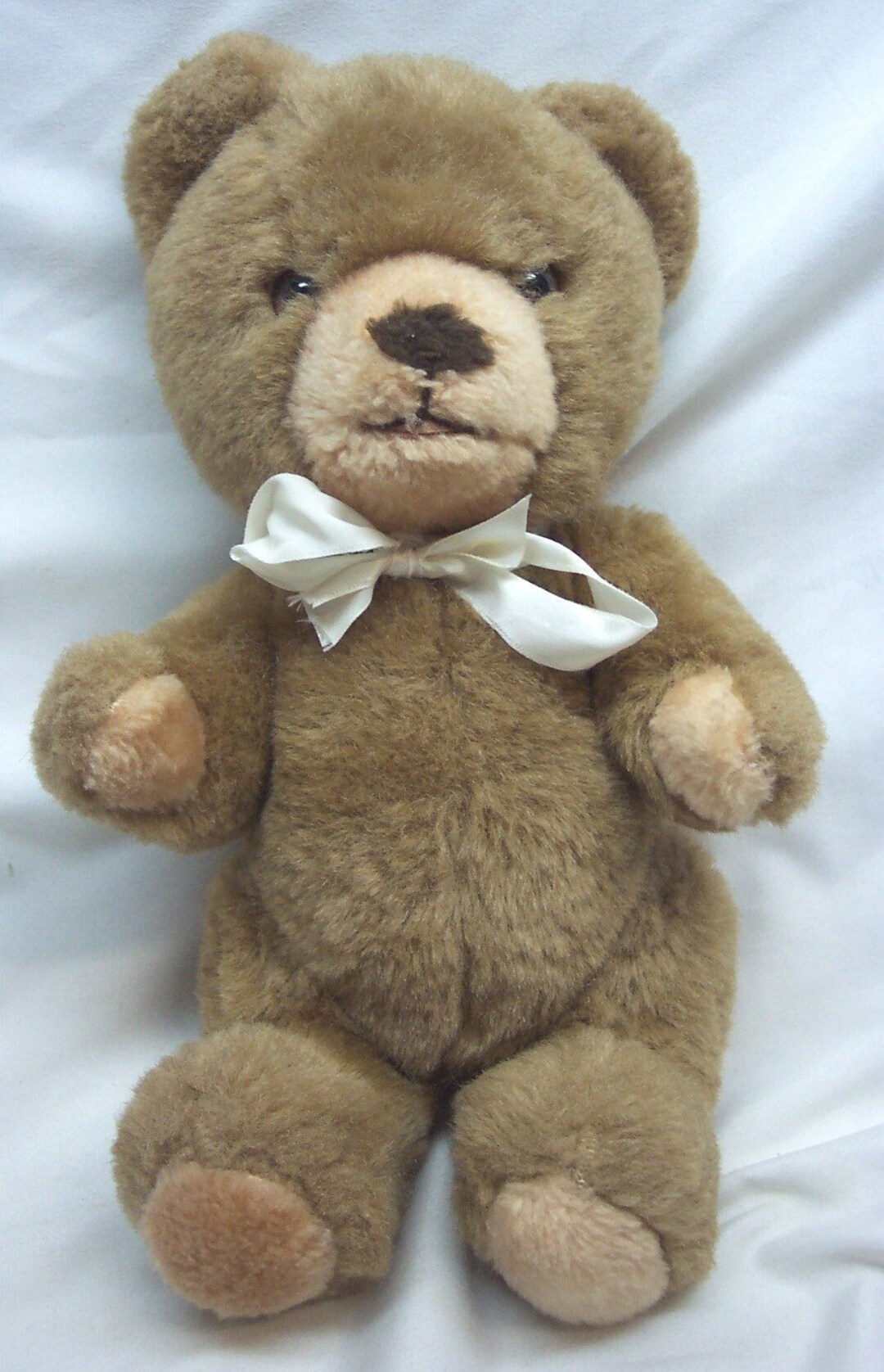 Vintage Eden BROWN JOINTED Teddy Bear W/ White Bow 11" Plush Stuffed ...