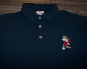 Vintage Walt Disney Store GRUMPY DWARF Polo Embroidered T-Shirt Mens MEDIUM Blue Snow White and the Seven Dwarfs