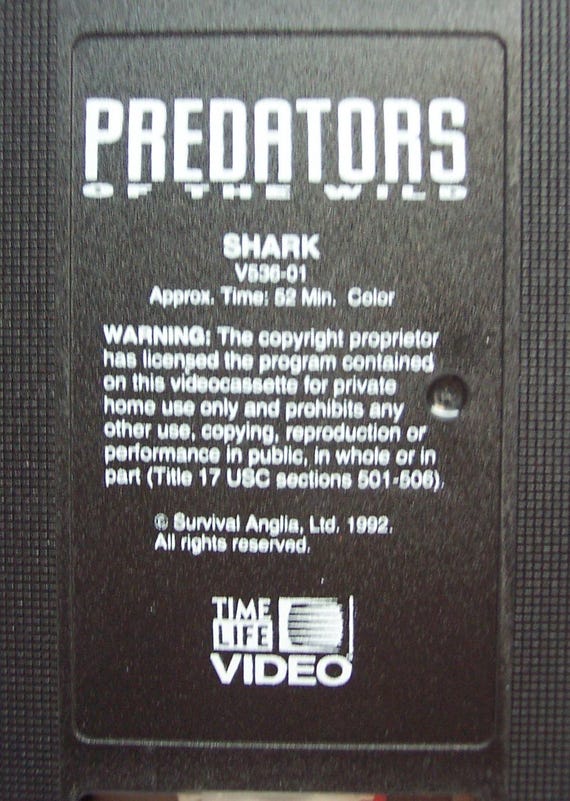 Vintage 1992 TIME LIFE Predators of the Wild SHARK Vhs Video