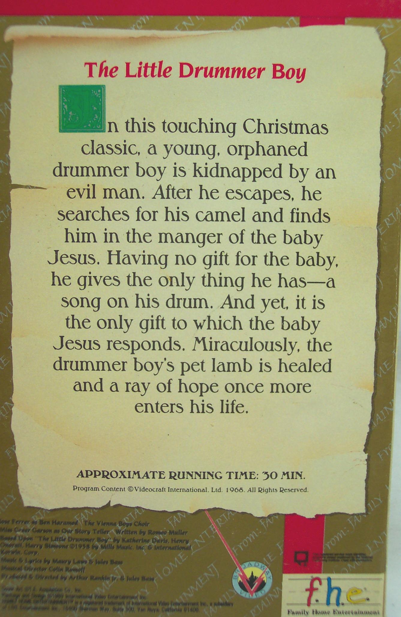 Vintage 1993 the LITTLE DRUMMER BOY Christmas Cartoon Vhs Video