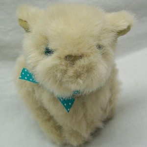 Vintage GUND Tan Cat Kitten with Turquoise Bow 5&quot; Plush Stuffed Animal Toy 1990&#39;s