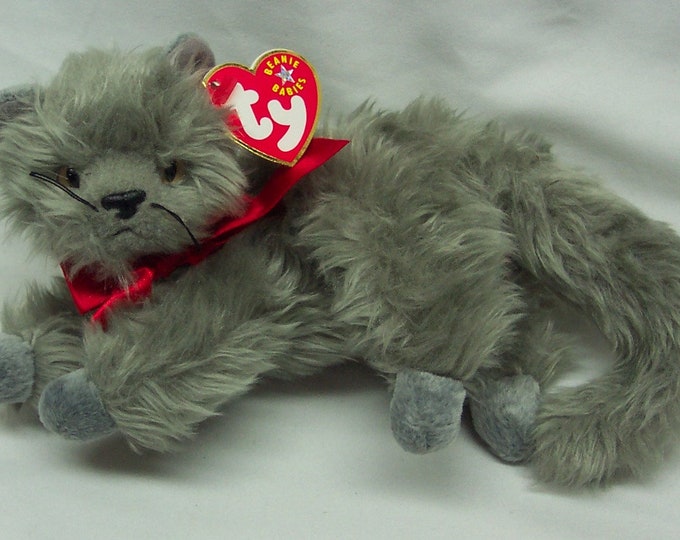 Vintage 2001 TY Beanie Baby Fuzzy Gray BEANI CAT 8 Bean Bag Stuffed Toy