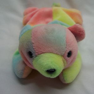 TY 1999 Beanie Babies SAMMY The Tie-Dye Teddy Bear Laying Down 8&quot;  Bean Bag Stuffed Toy 1990&#39;s NEW