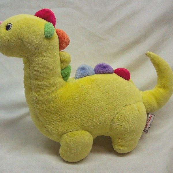 Vintage Baby Gund Colorful TUTTI FRUTTI Rainbow DINOSAUR Rattle 9" Plush Stuffed Animal Toy 1990's Yellow Brontosaurus