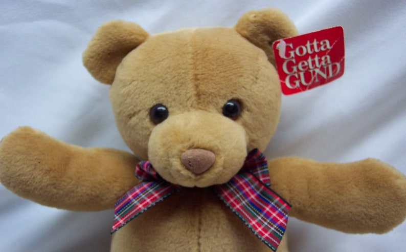 Vintage Gund BO BEAR Tan Teddy Bear With Plaid Bow 10" Plush Stuffed ...