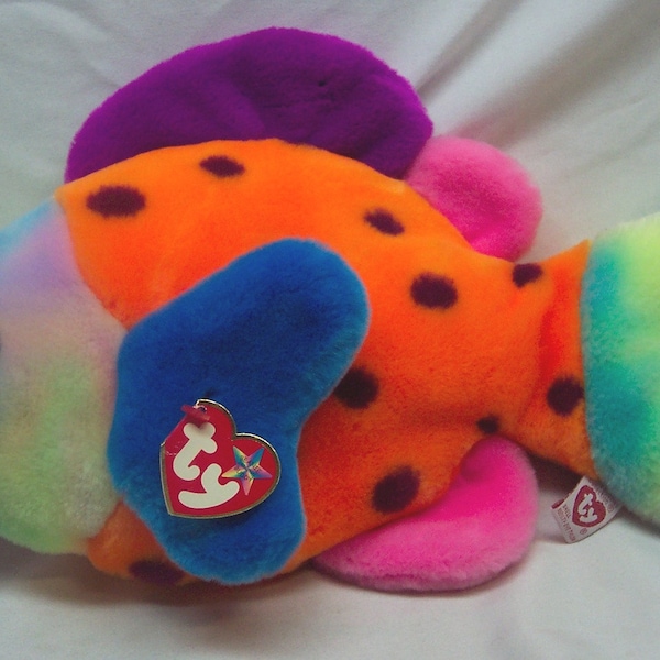 Vintage 1999 TY Beanie Buddies Soft Lips The RAINBOW FISH 13" Plush Stuffed Animal Toy 1990's
