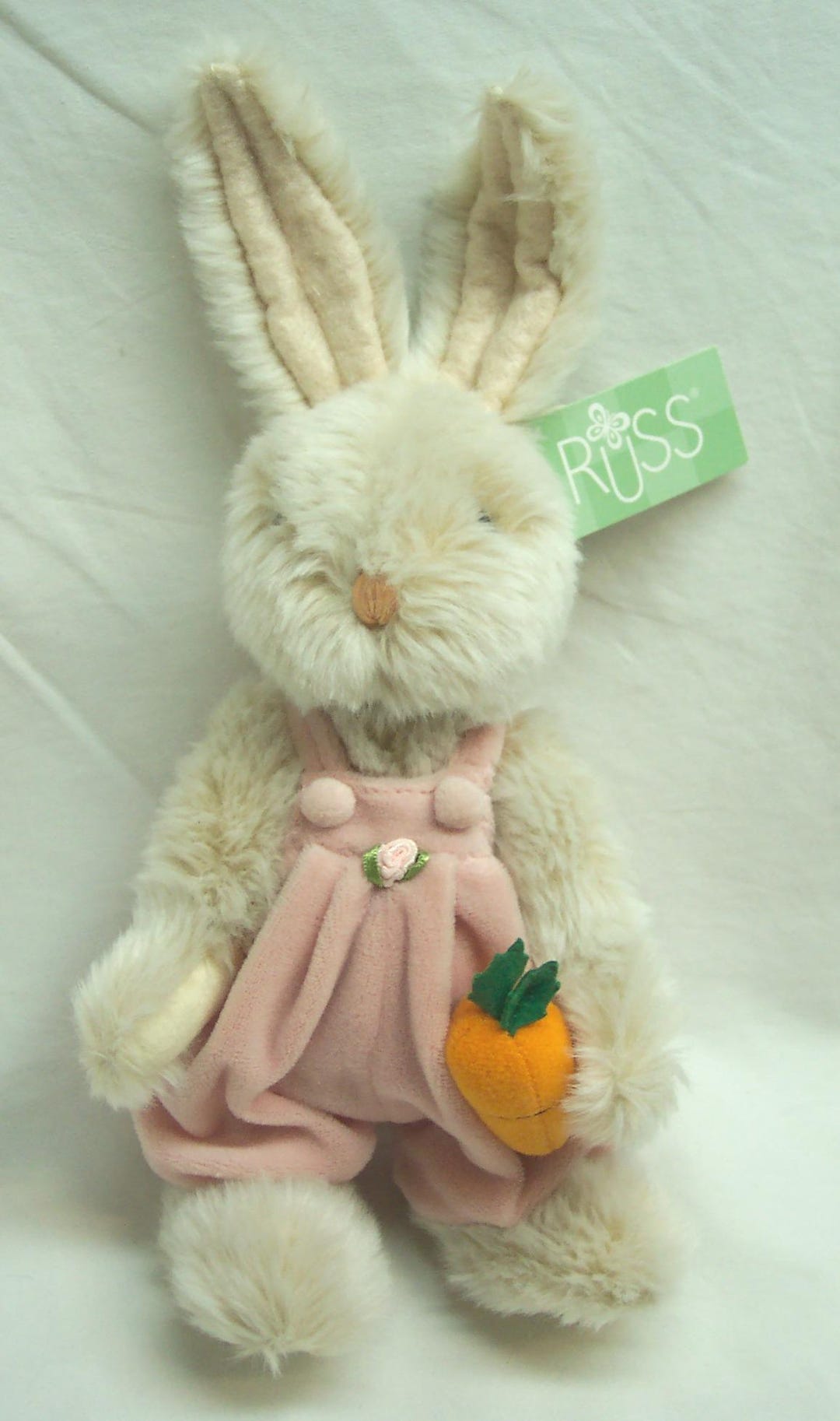 Russ Rabbits Vintage RUSS BOOMER Tan Bunny Rabbit in Pink Overalls 12