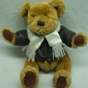 Vintage Pickford Brass Button Bears RADAR TEDDY BEAR As Airplane Pilot 10&quot; Plush Stuffed Animal Toy 1990&#39;s