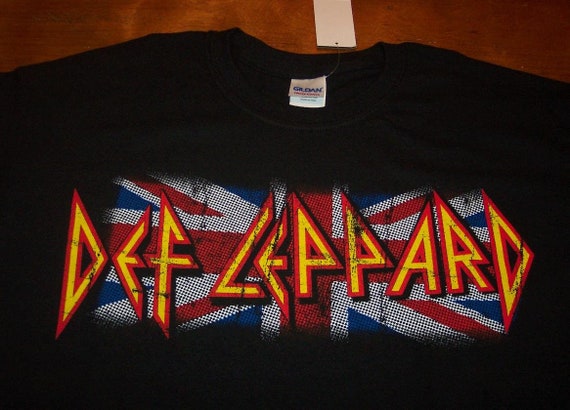 Vintage Style DEF LEPPARD British Flag T-Shirt LARGE … - Gem