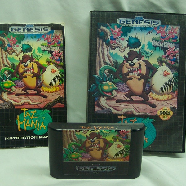 Vintage TAZ MANIA Tasmanian Devil Sega Genesis Video Game Complete with Manual 1992 Arcade Looney Tunes