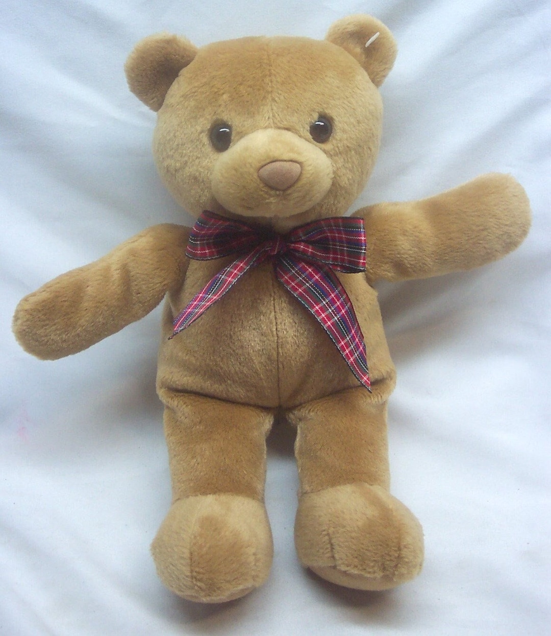 Vintage Gund BO BEAR Tan Teddy Bear With Plaid Bow 10" Plush Stuffed ...