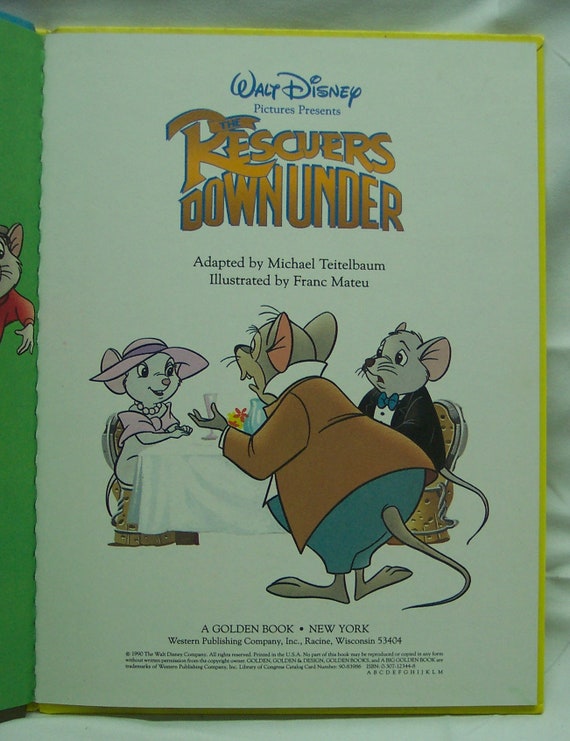Vintage 1990 Walt Disney Classic THE RESCUERS Down Under Hardcover