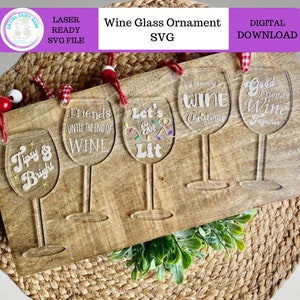 Wine Glass Christmas Ornament SVG Digital File ONLY, Glowforge and Laser Cut File