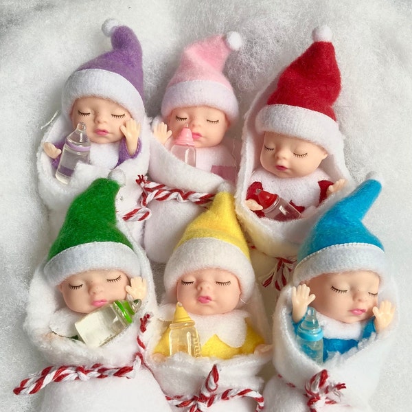 Sleeping Newborn Elf Baby Doll Set, Elf Prop, Elf Accessory, Shelf Sitter, Christmas Elf, Elf Doll Sister or Brother, Stocking Stuffer