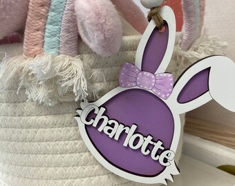 Personalized Easter Bunny Basket Tag, Place Setting Tag, Custom Name Charm,  Name Gift for Kids, Easter Gift Tag, Girl Boy Easter Basket