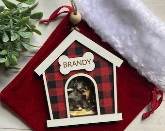 Personalized Dog House Photo Ornament for Dog Lovers, Custom Christmas Puppy Ornament, Dog Memorial Gift, Gift for Dog Mom or Dog Dad