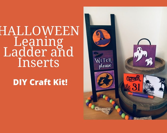 Interchangeable Halloween Leaning Ladder, DIY Leaning Ladder Kit, Leaning Ladder Insert, Halloween Decor, Interchangeable Sign, Tiered Tray