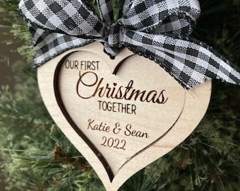 2024 Personalized First Christmas Together Wood Heart Ornament, Gay Couple Gift, LGBT Ornament, Newlywed Ornament, Gift for Bride and Groom