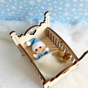 Elf Doll Baby Crib, Elf Baby Bed, Elf Prop, Elf Accessory, Baby Doll Crib, Miniature Doll Crib, Laser Wood Doll Bed image 7