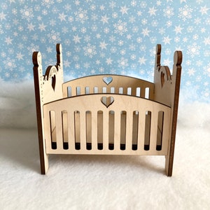 Elf Doll Baby Crib, Elf Baby Bed, Elf Prop, Elf Accessory, Baby Doll Crib, Miniature Doll Crib, Laser Wood Doll Bed image 2