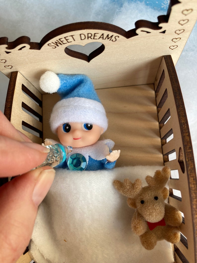Elf Doll Baby Crib, Elf Baby Bed, Elf Prop, Elf Accessory, Baby Doll Crib, Miniature Doll Crib, Laser Wood Doll Bed image 10