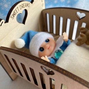 Elf Doll Baby Crib, Elf Baby Bed, Elf Prop, Elf Accessory, Baby Doll Crib, Miniature Doll Crib, Laser Wood Doll Bed image 9