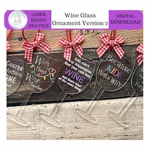 Wine Glass Christmas Ornament SVG Version 2 Digital File ONLY, Glowforge and Laser Cut File, Digital Download