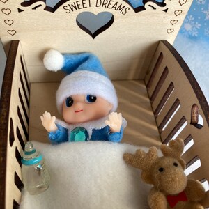 Elf Doll Baby Crib, Elf Baby Bed, Elf Prop, Elf Accessory, Baby Doll Crib, Miniature Doll Crib, Laser Wood Doll Bed image 8