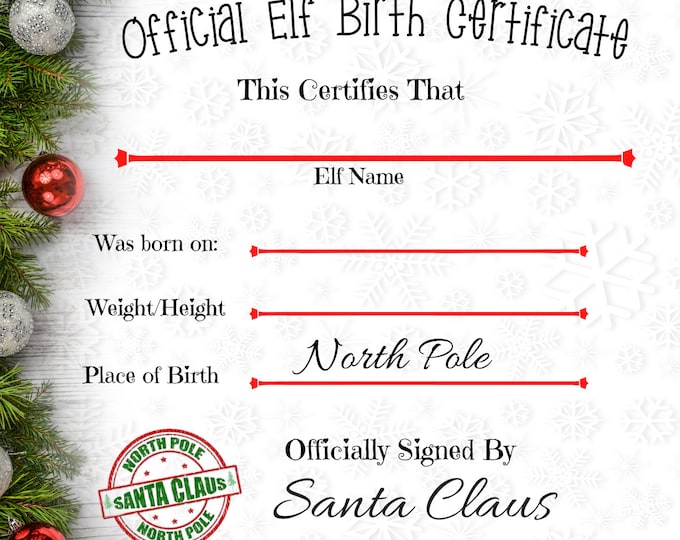Official Elf Birth Certificate,