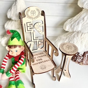 Personalized Christmas Elf Chair and Table Wood Doll Furniture, Elf Prop, Elf Accessories, Shelf Sitter, Holiday Elf Decor, Dollhouse