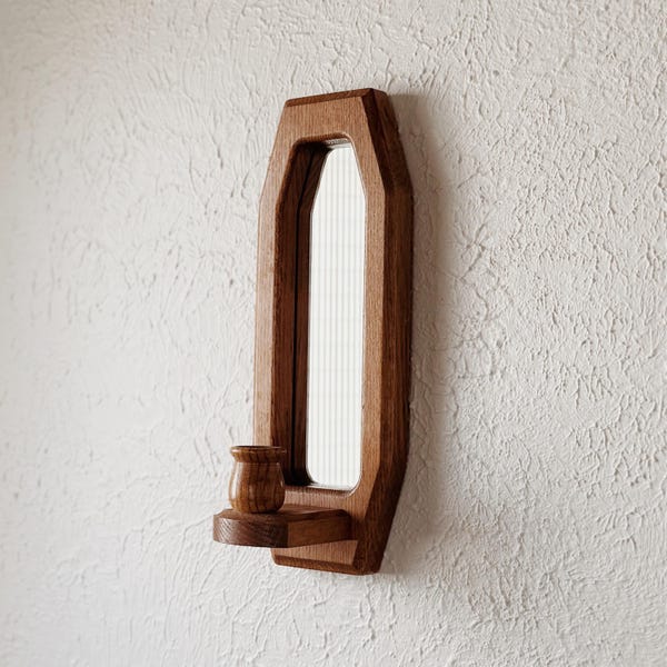 Handmade Vintage Mirrored Wooden Taper Candle Sconce