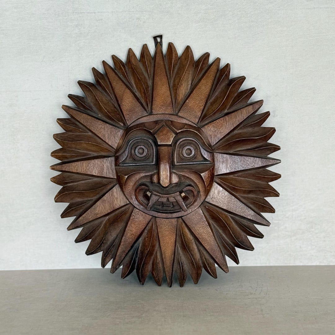 Vintage Wood Carved Aztec Sun God Wall Hanging - Etsy