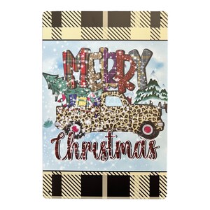 Merry Christmas, Christmas truck, Animal Print,12x8 sign, metal sign, Christmas tree, Christmas decor, wreath supplies,