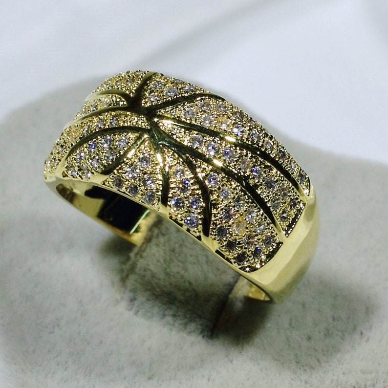 ID:R6385 Women 18K Yellow Gold GF Fashion Jewelry Glittering Clear Gemstone Anniversary Gift Band Ring