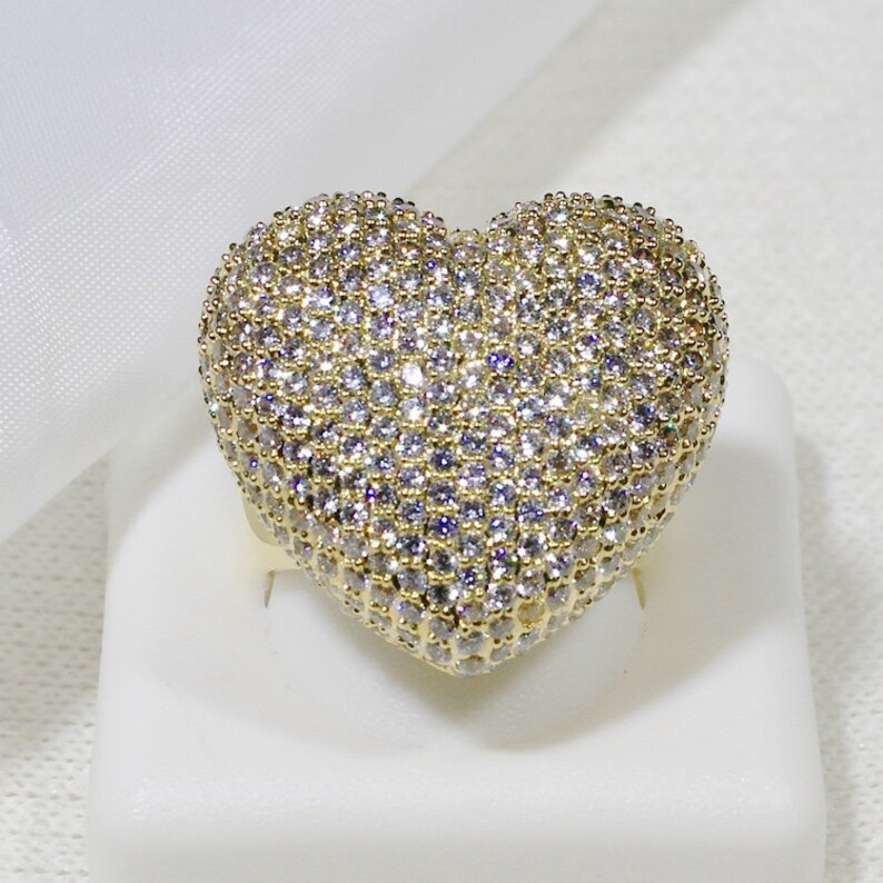 ID:R7461 Women Jewelry 18K Yellow Gold GF\u00a0Iridescent Clear Stones Unique Love Heart Eternity Ring