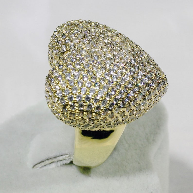ID:R7461 Women Jewelry 18K Yellow Gold GF\u00a0Iridescent Clear Stones Unique Love Heart Eternity Ring